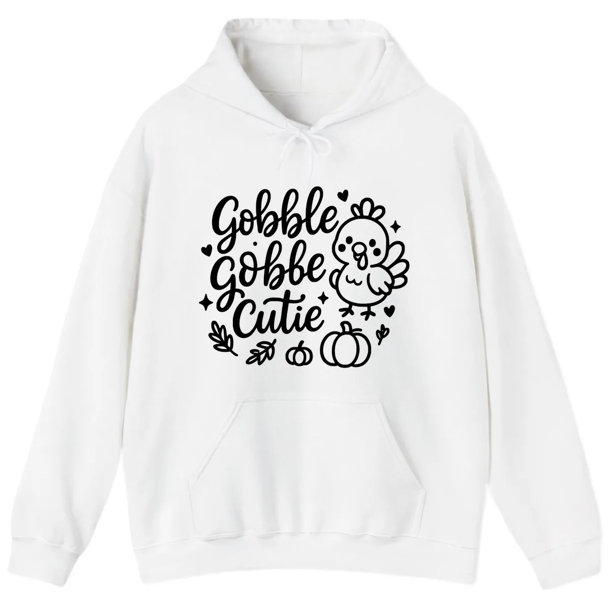 Gobble Gobble Cutie Turkey Design Hoodie in White