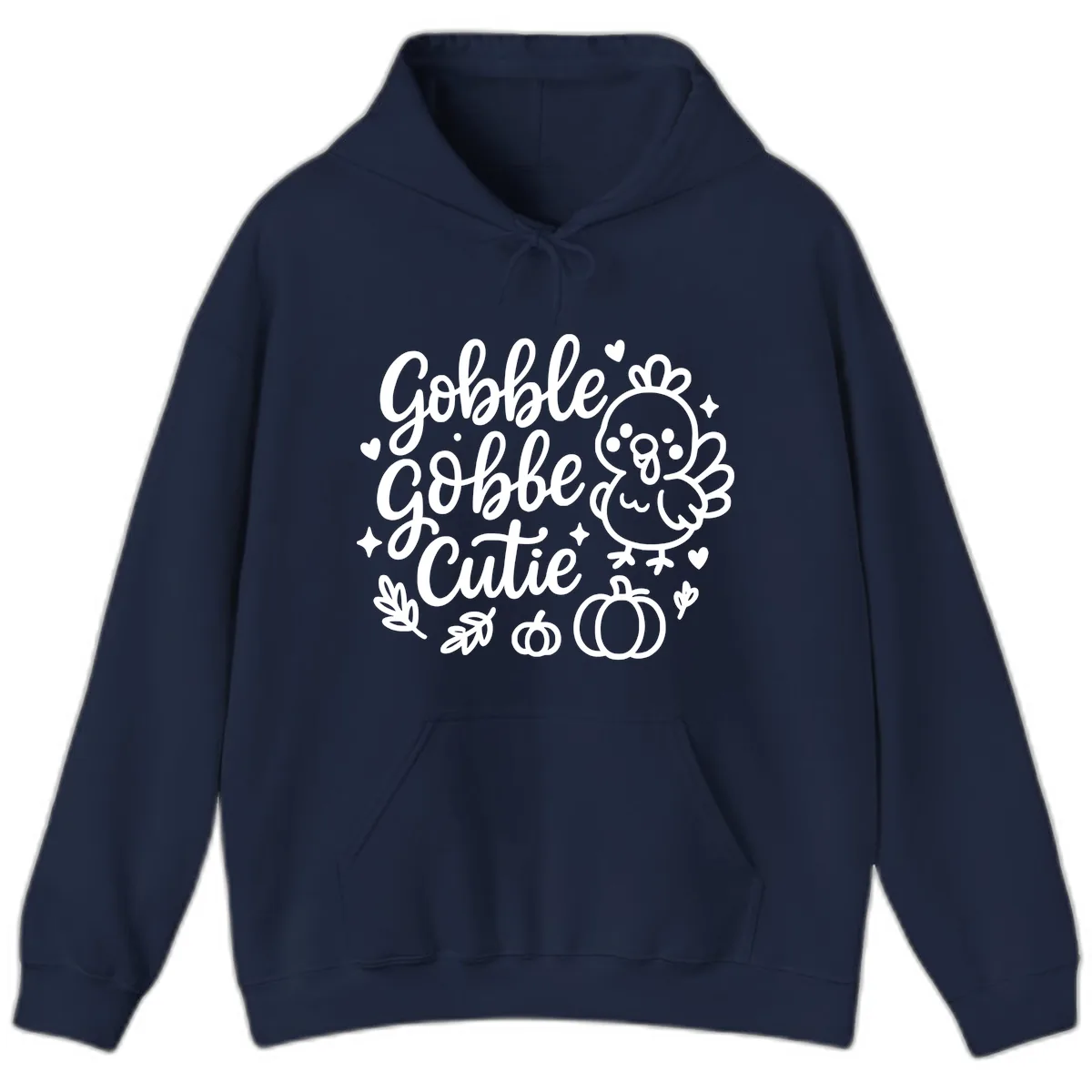 Gobble Gobble Cutie Turkey Design Hoodie in Navy