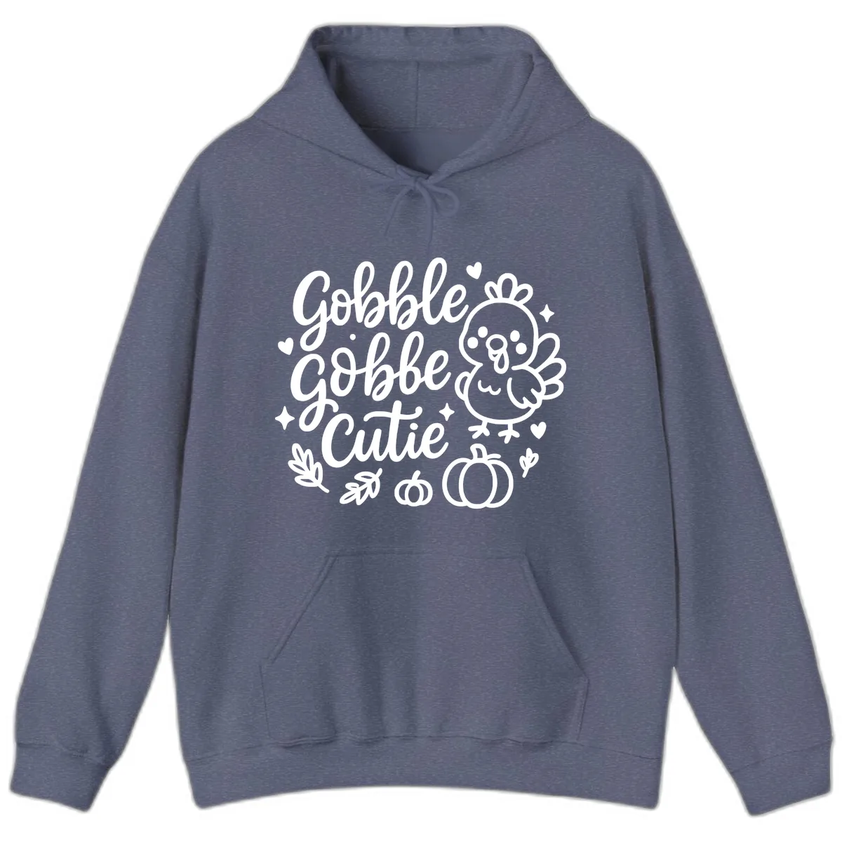 Gobble Gobble Cutie Turkey Design Hoodie in Heather Navy