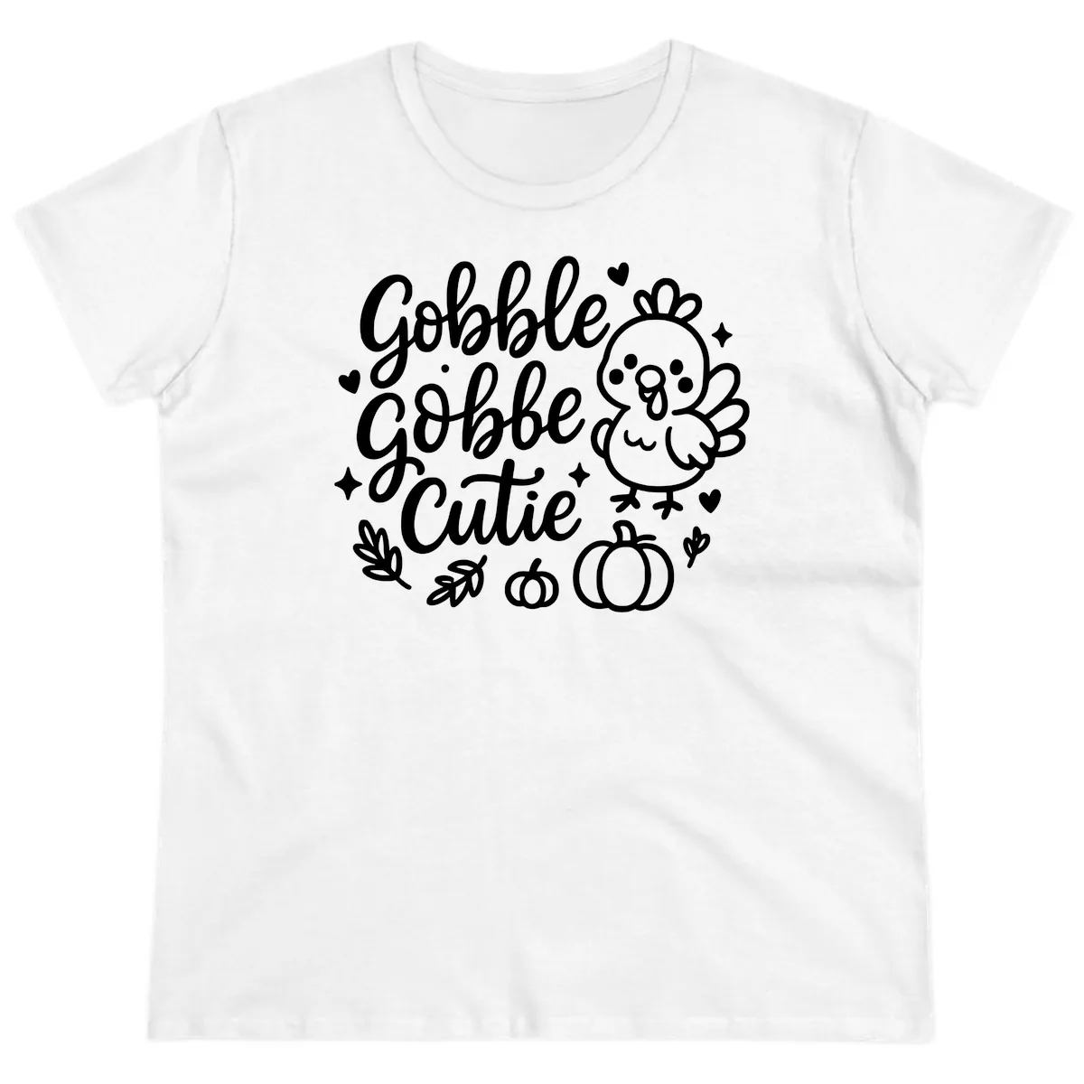 Gobble Gobble Cutie Turkey Design Ladies Tee in White