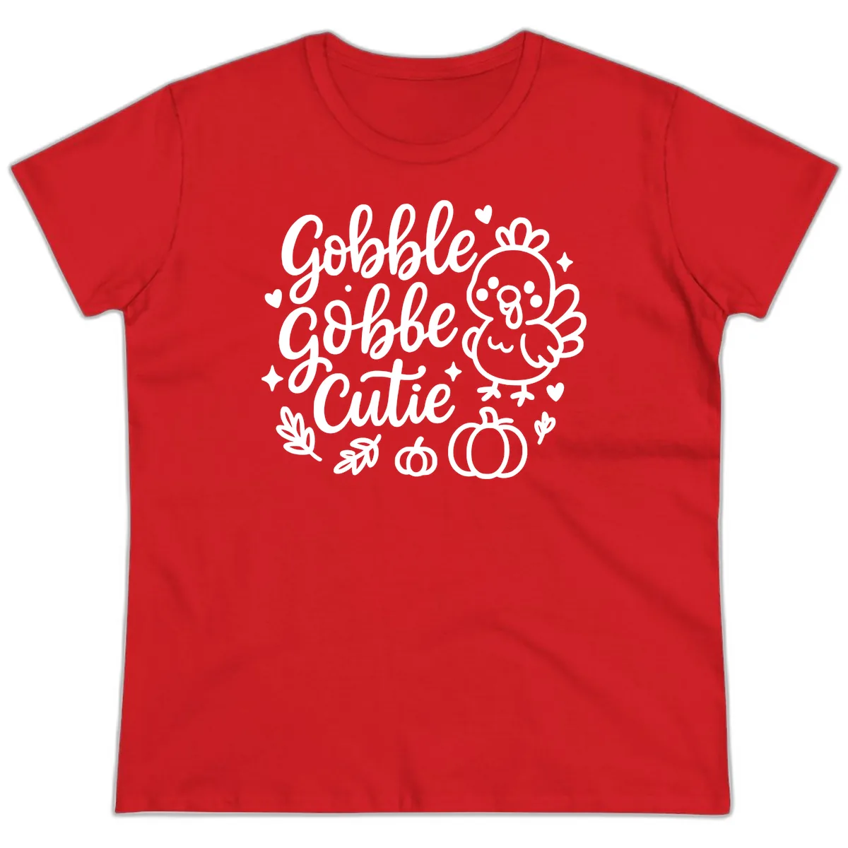 Gobble Gobble Cutie Turkey Design Ladies Tee in Red