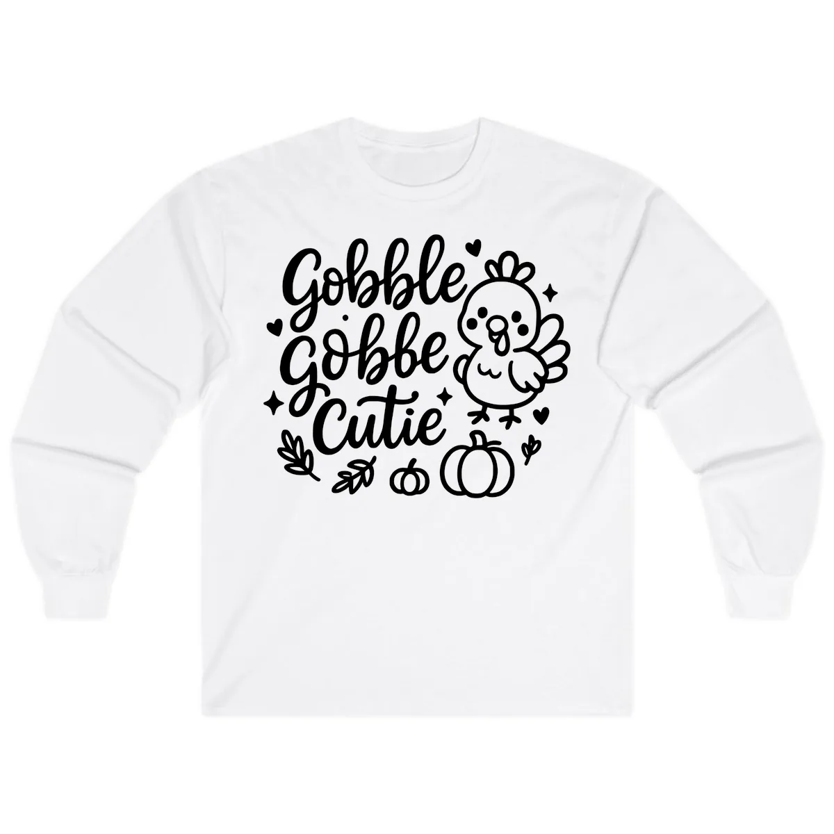 Gobble Gobble Cutie Turkey Design Long Sleeve in White