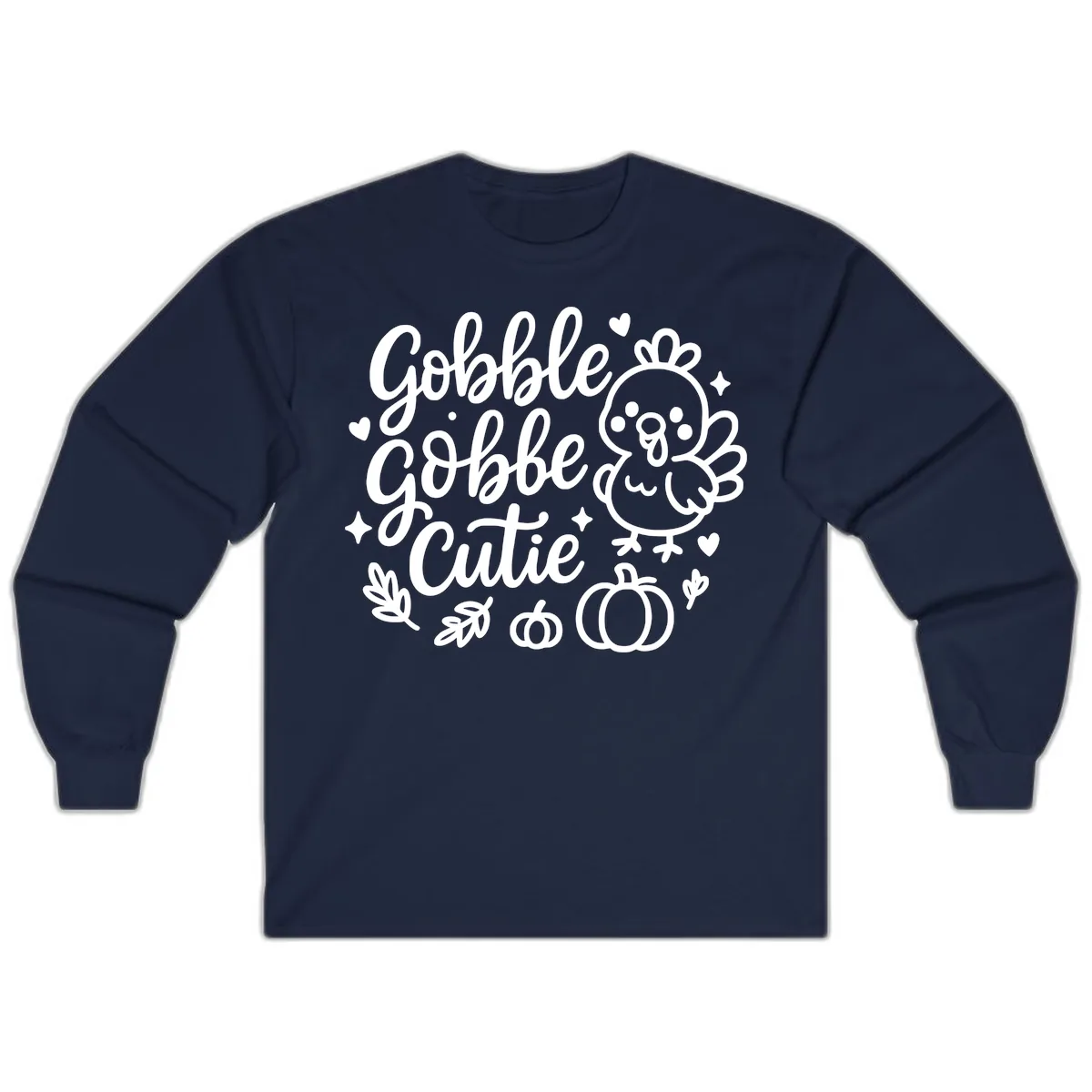 Gobble Gobble Cutie Turkey Design Long Sleeve in Navy