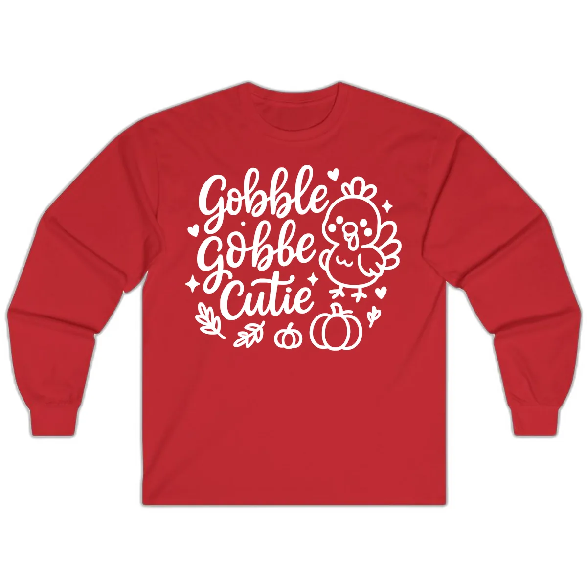 Gobble Gobble Cutie Turkey Design Long Sleeve in Red