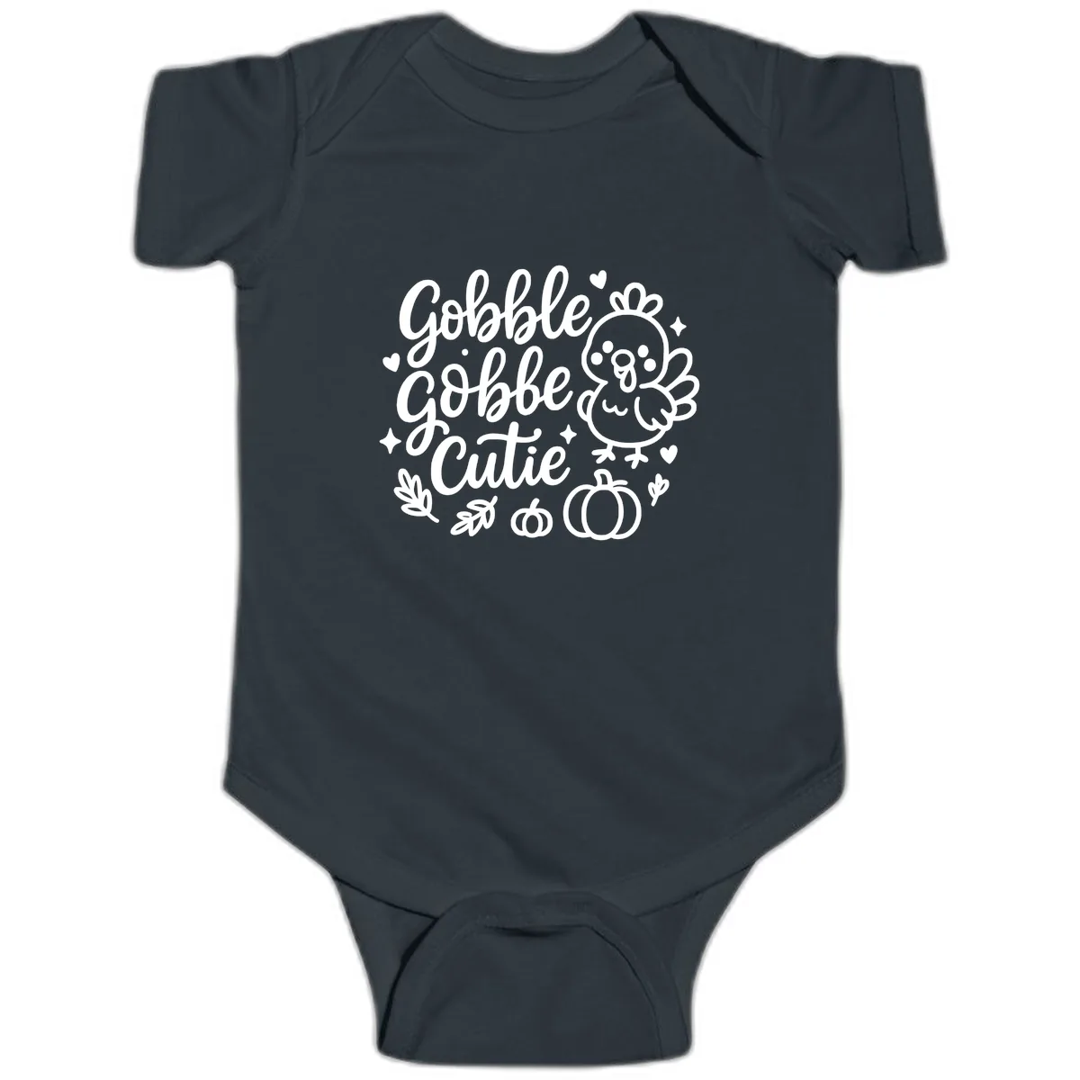 Gobble Gobble Cutie Turkey Design Baby Onesie in Black