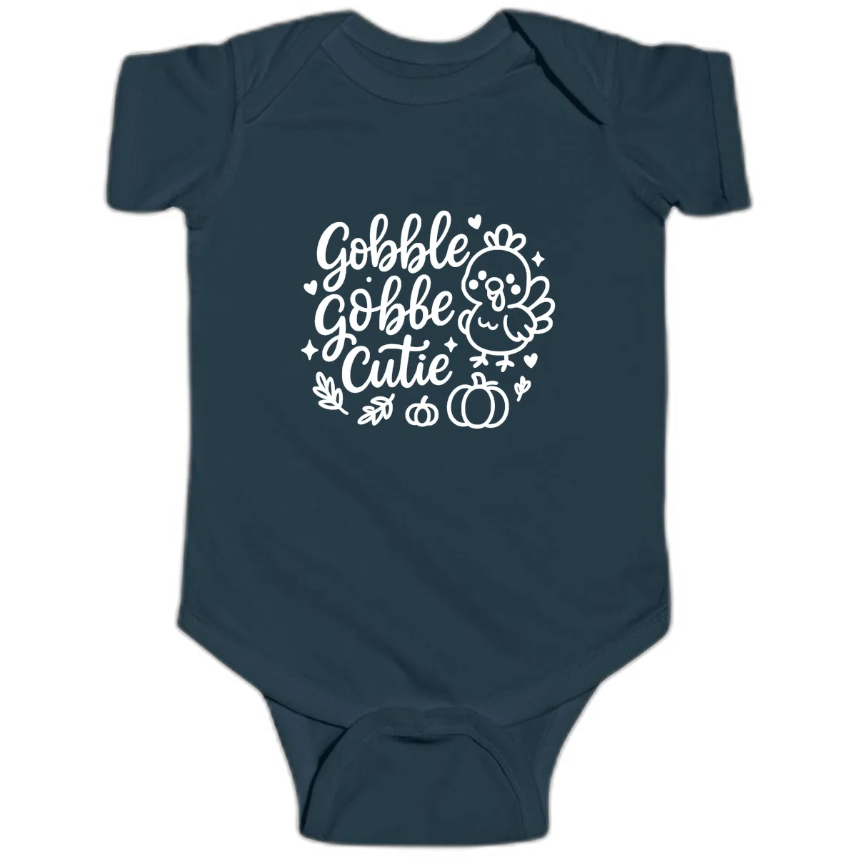 Gobble Gobble Cutie Turkey Design Baby Onesie in Navy