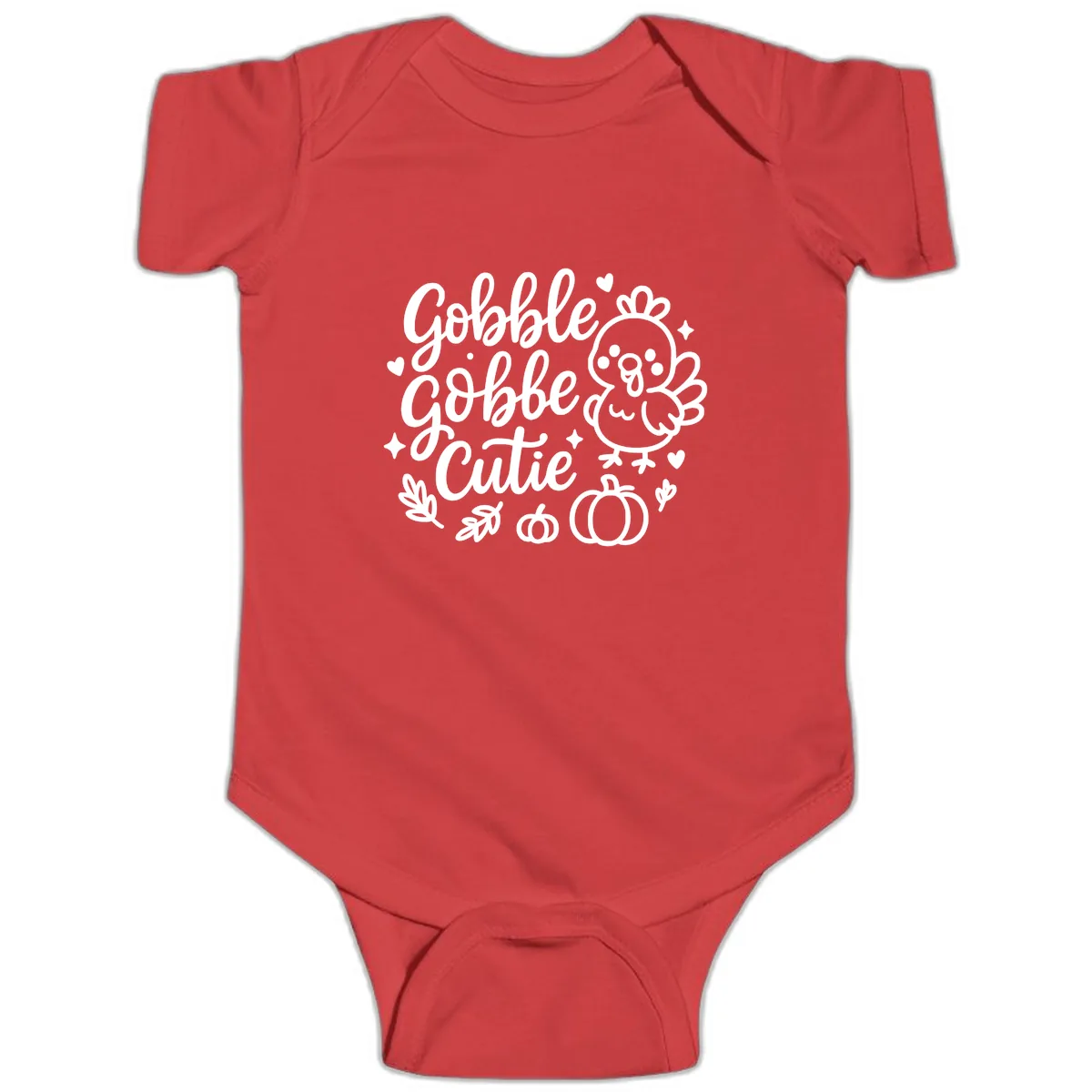 Gobble Gobble Cutie Turkey Design Baby Onesie in Red