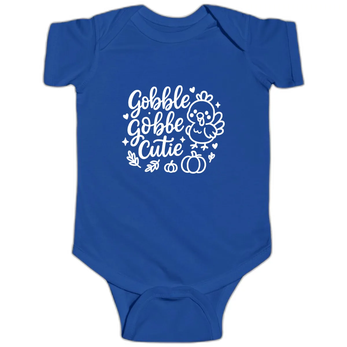 Gobble Gobble Cutie Turkey Design Baby Onesie in Royal