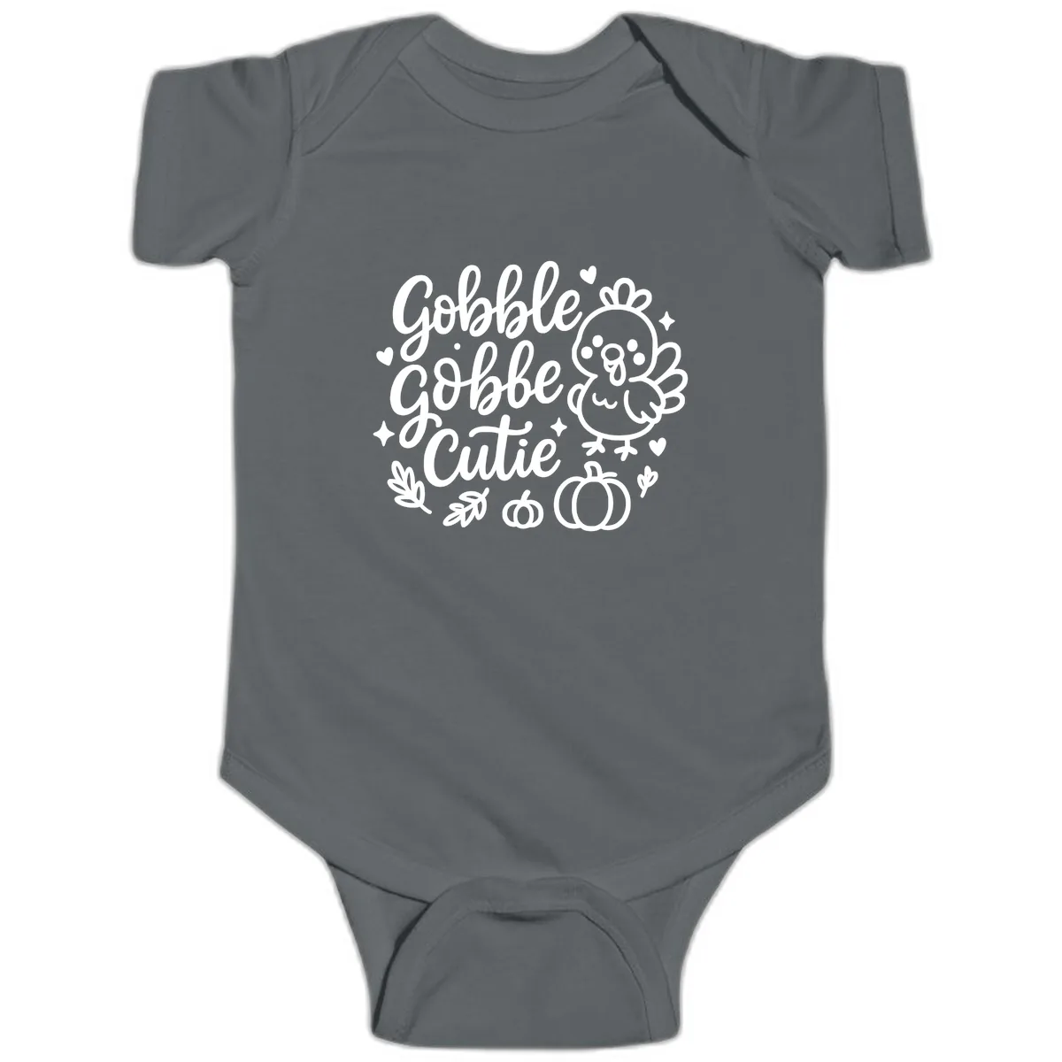 Gobble Gobble Cutie Turkey Design Baby Onesie in Charcoal