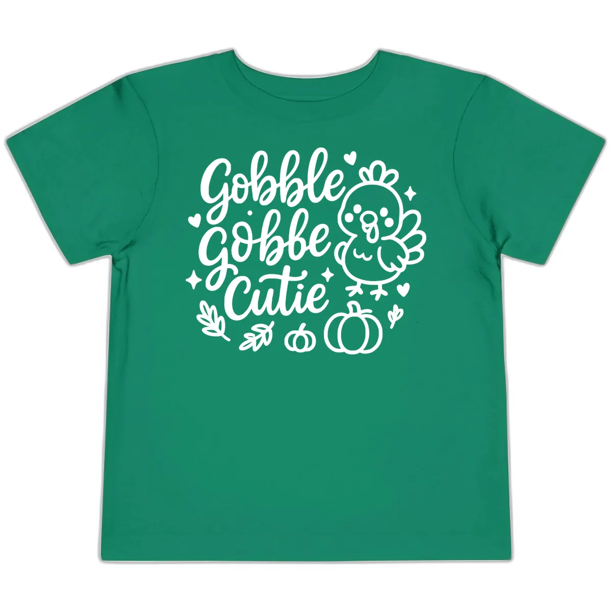 Gobble Gobble Cutie Turkey Design Toddler T-Shirt in Kelly