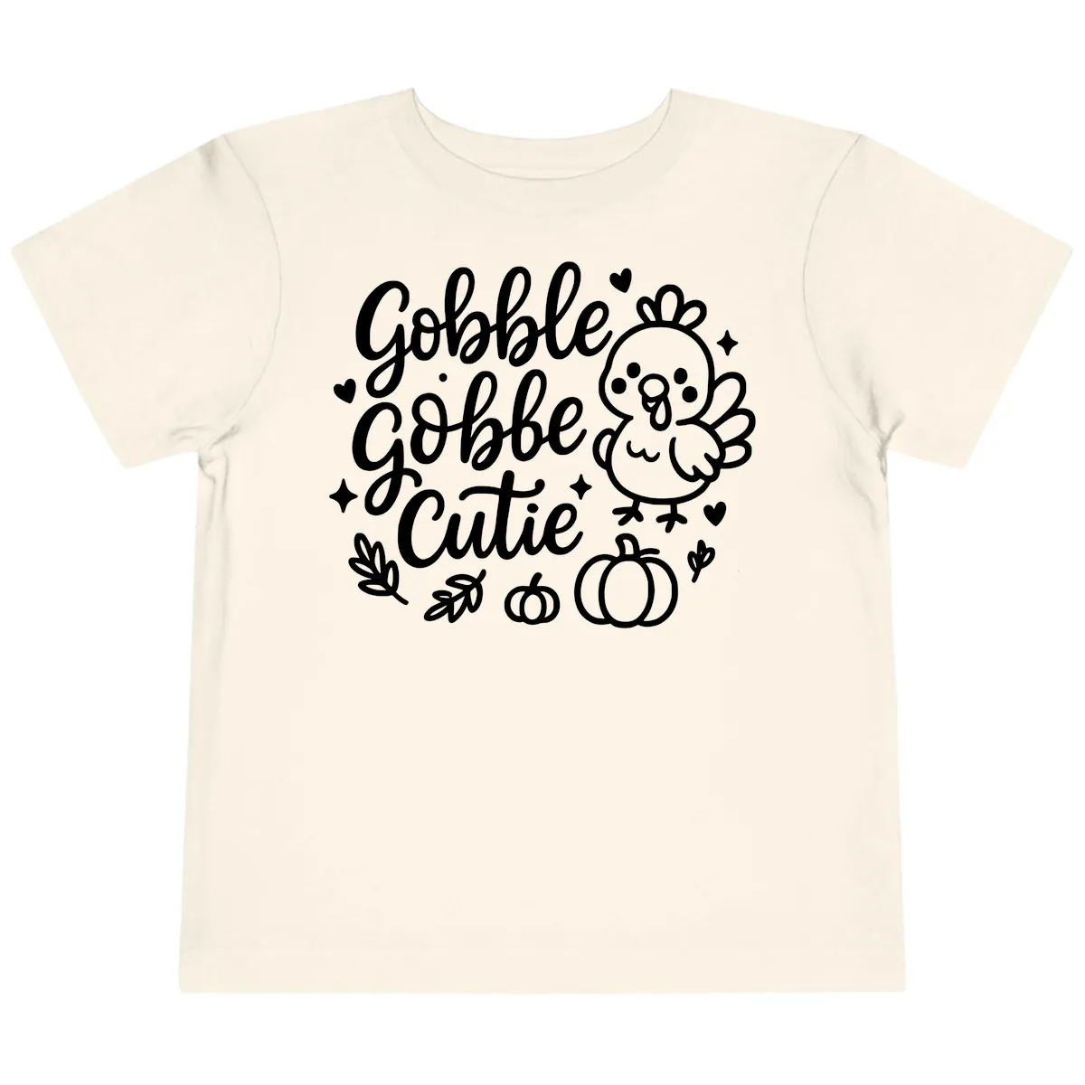 Gobble Gobble Cutie Turkey Design Toddler T-Shirt in Natural