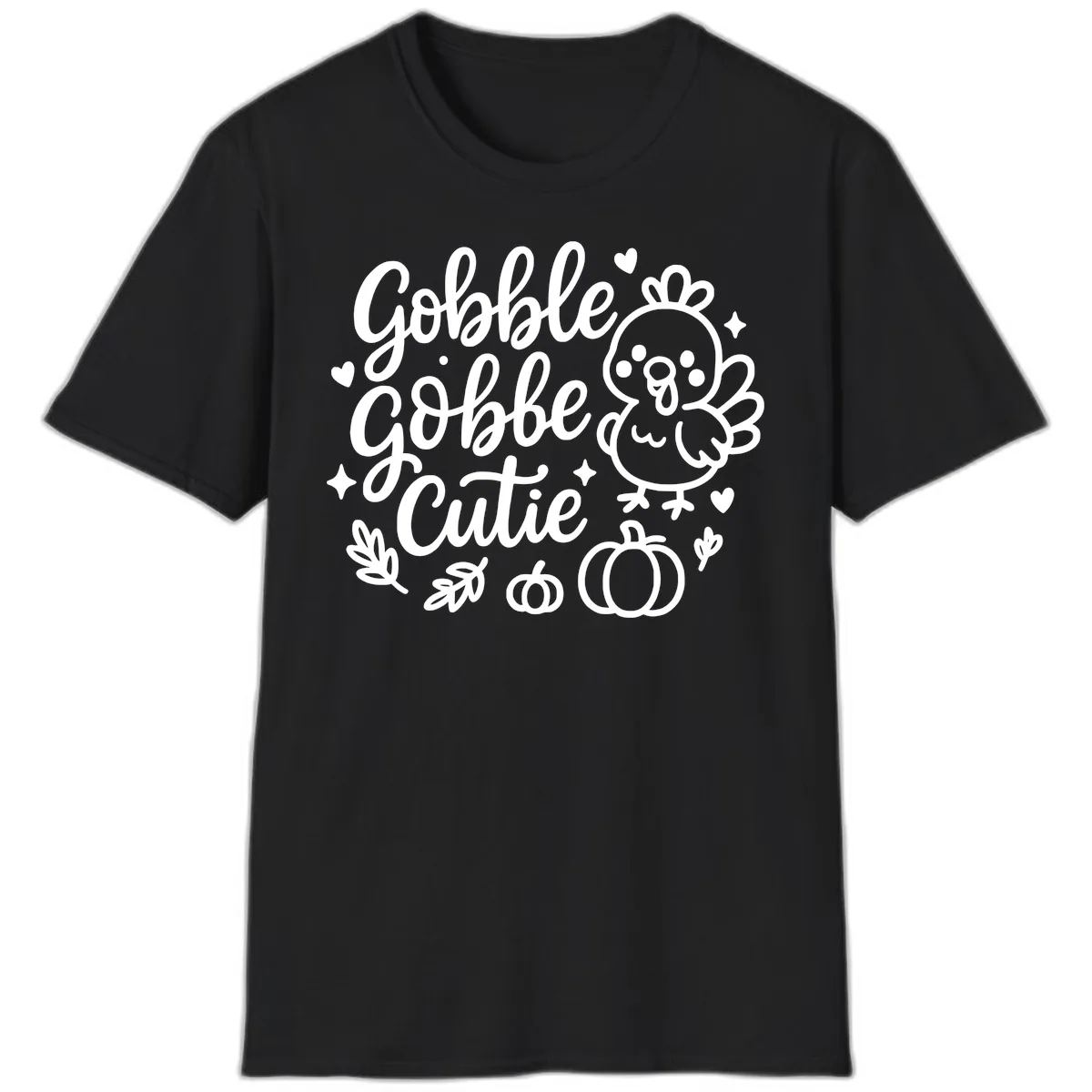 Gobble Gobble Cutie Turkey Design T-Shirt in Black