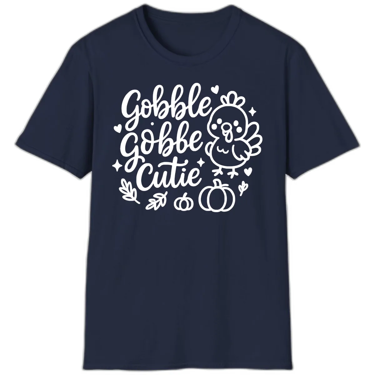 Gobble Gobble Cutie Turkey Design T-Shirt in Navy