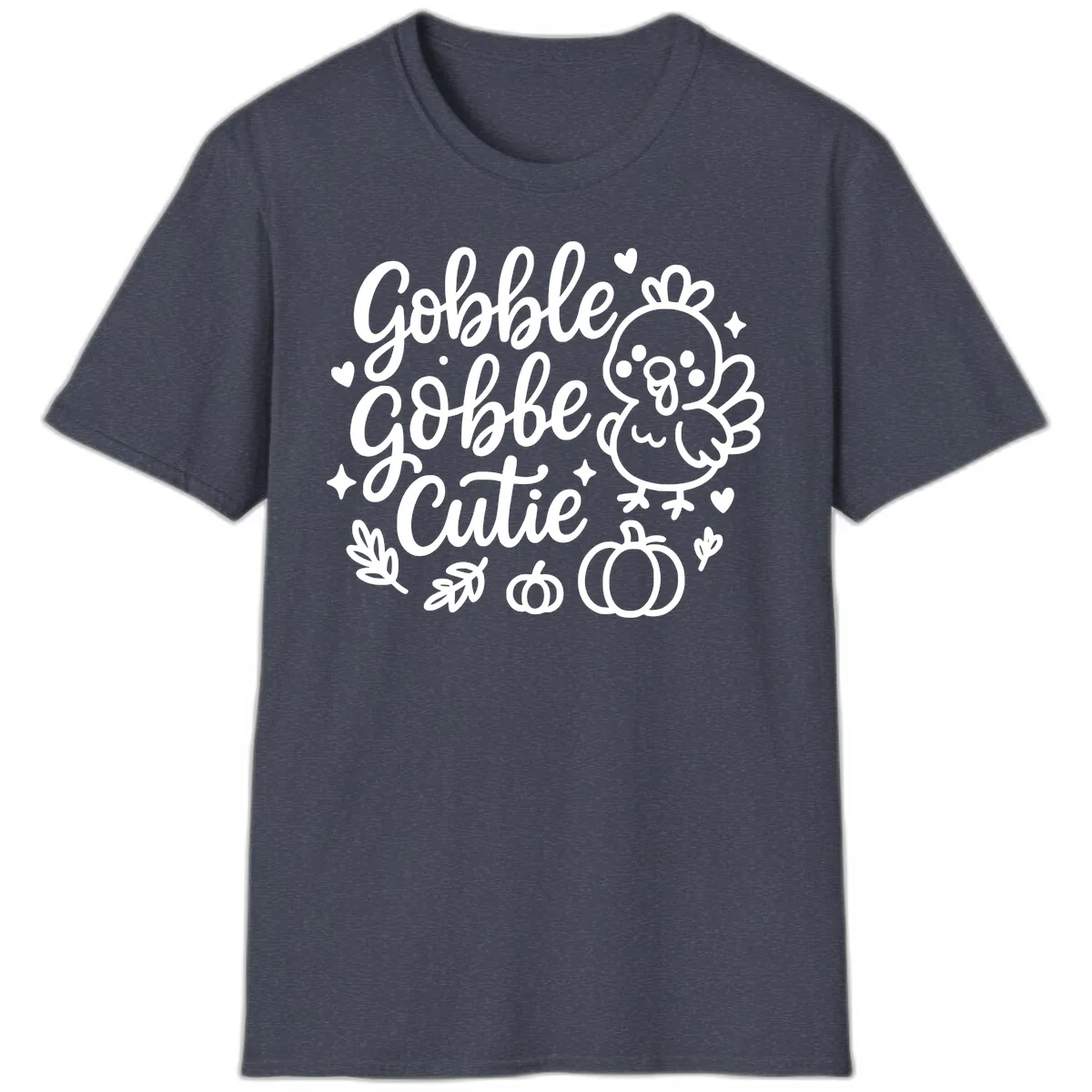 Gobble Gobble Cutie Turkey Design T-Shirt in Heather Navy