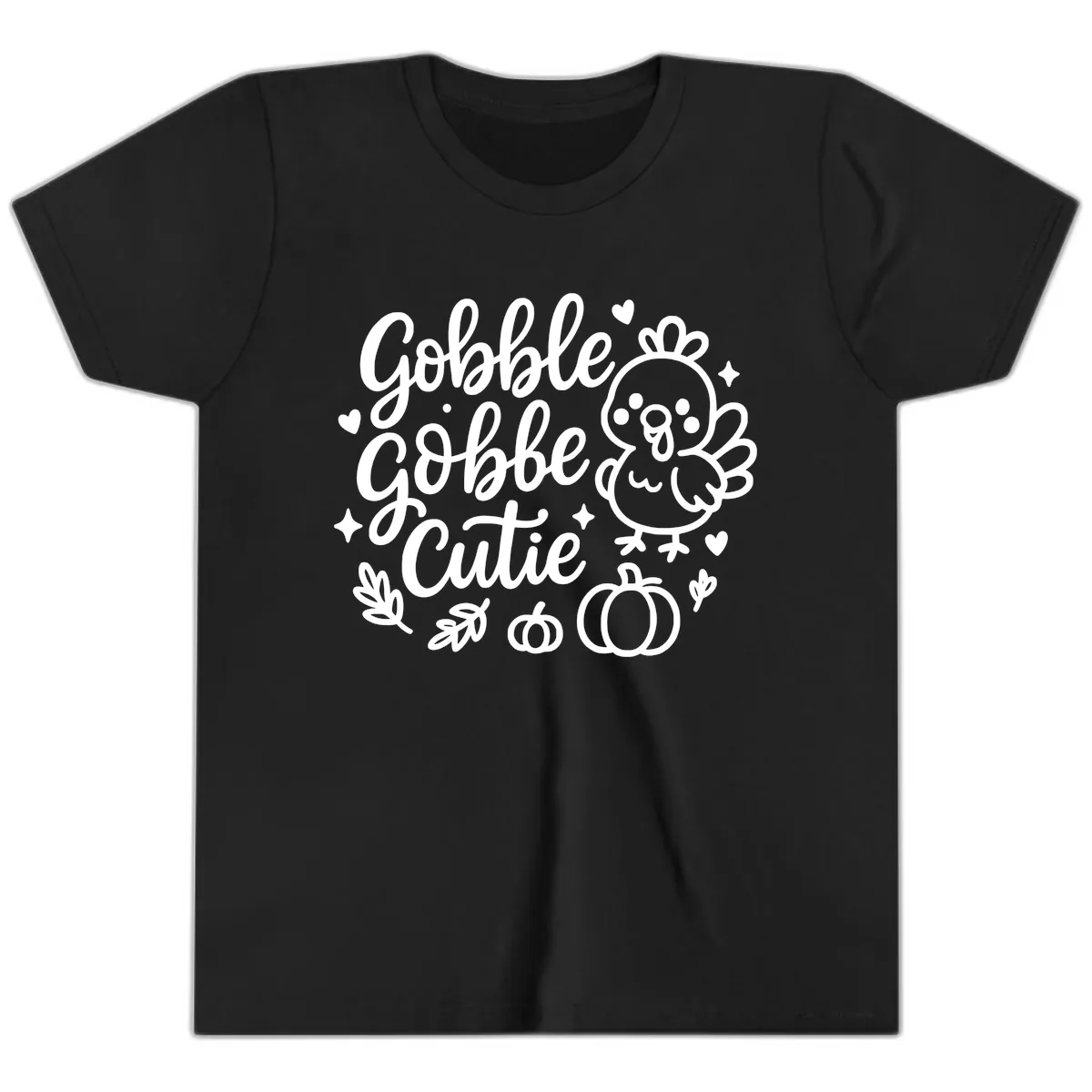 Gobble Gobble Cutie Turkey Design Youth T-Shirt in Black