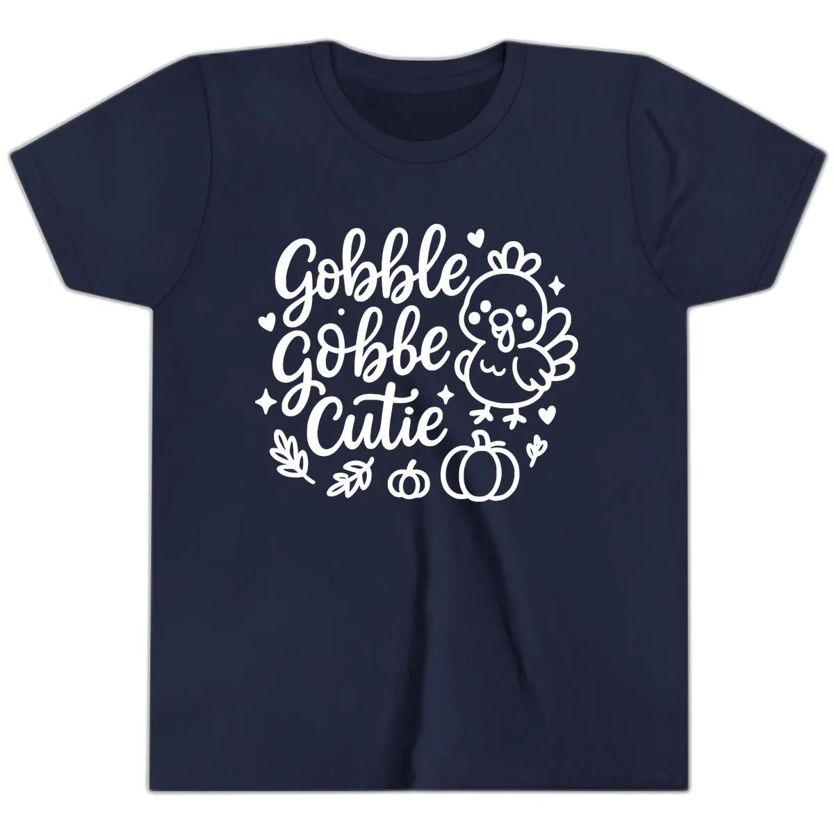 Gobble Gobble Cutie Turkey Design Youth T-Shirt in Navy