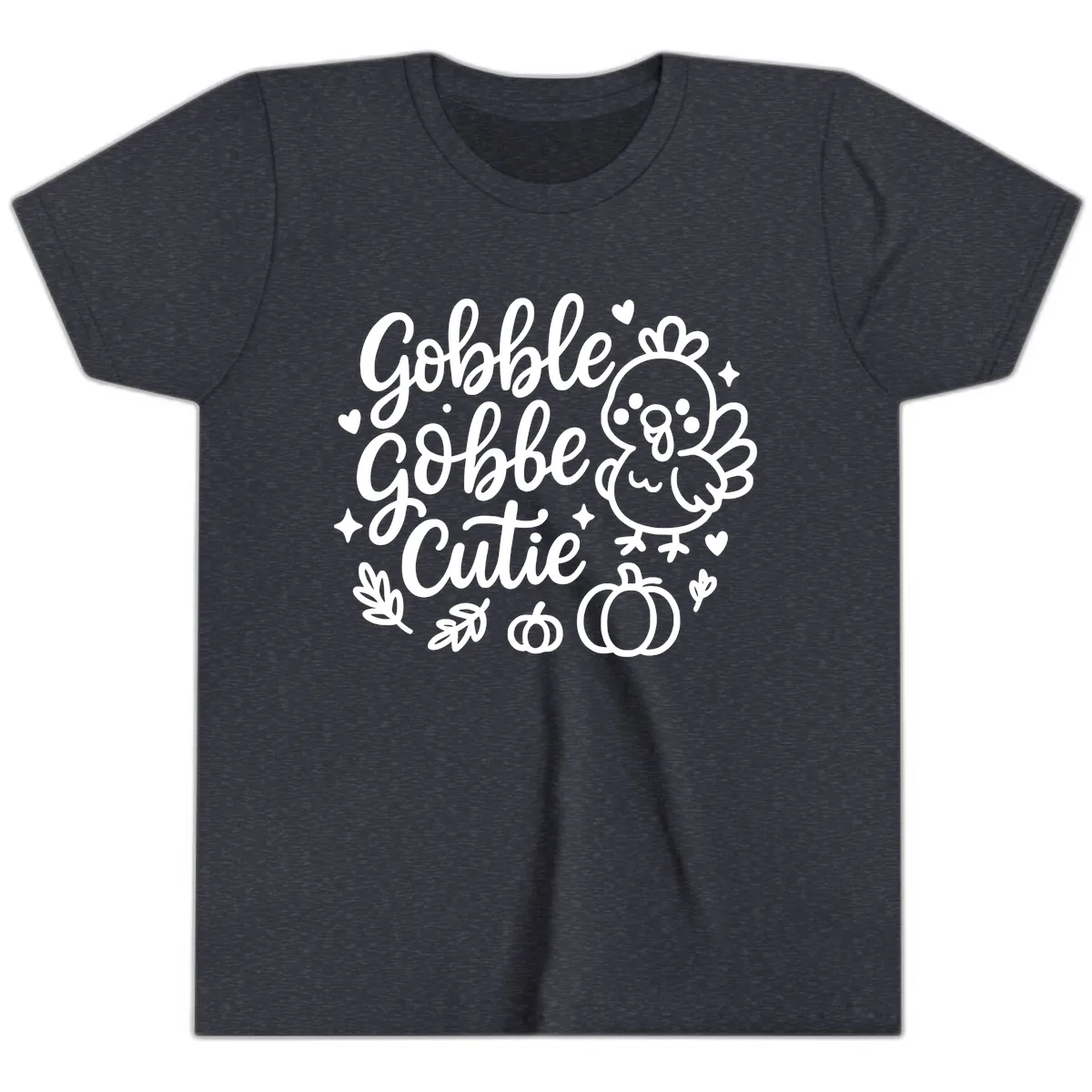 Gobble Gobble Cutie Turkey Design Youth T-Shirt in Heather Navy