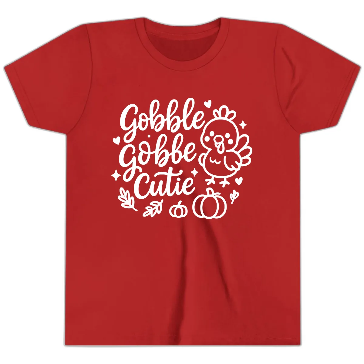 Gobble Gobble Cutie Turkey Design Youth T-Shirt in Red