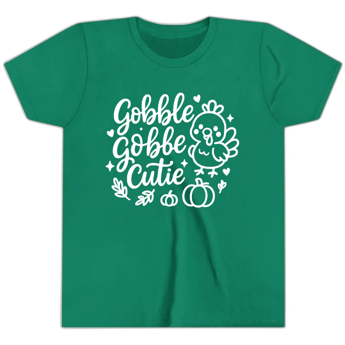 Gobble Gobble Cutie Turkey Design Youth T-Shirt in Kelly