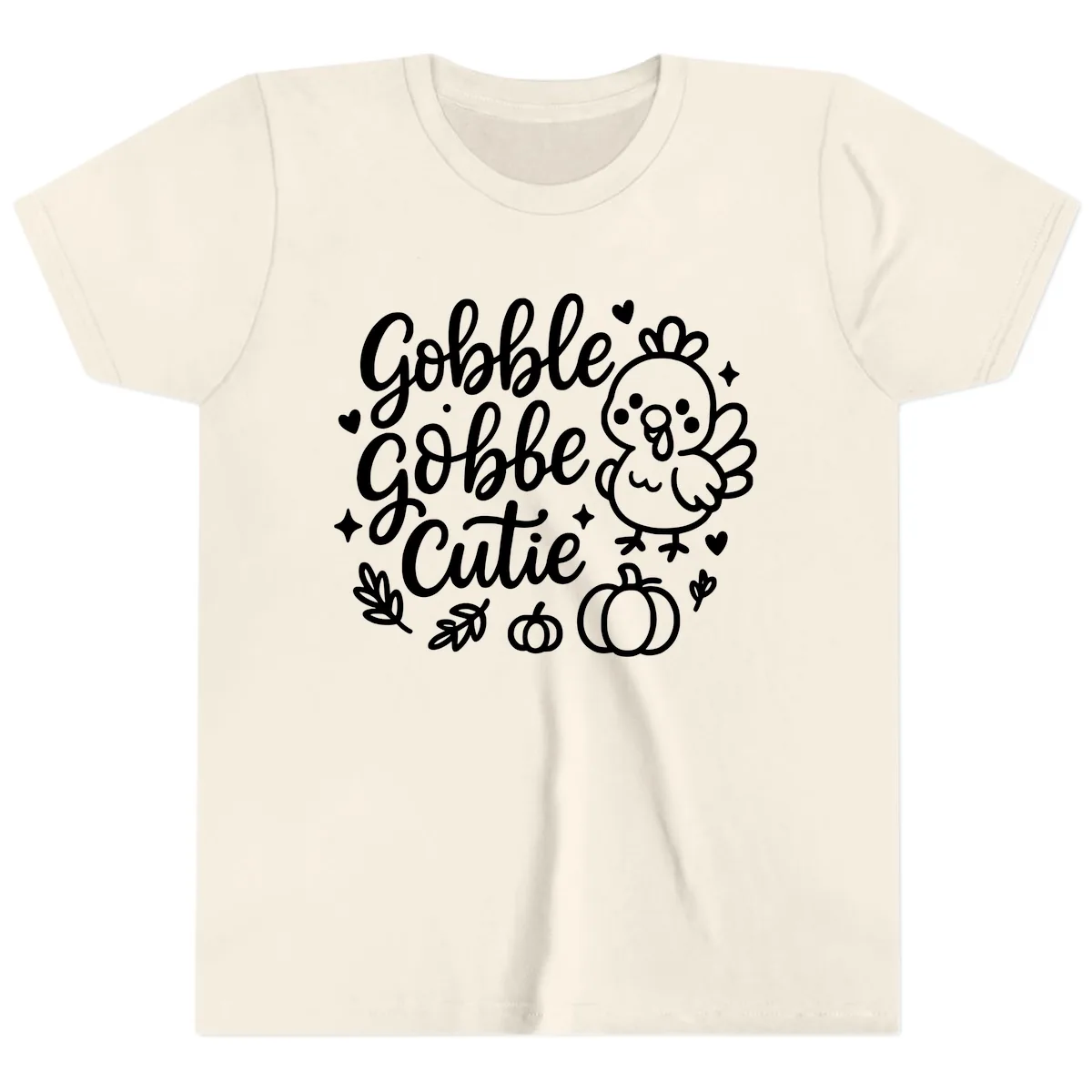 Gobble Gobble Cutie Turkey Design Youth T-Shirt in Natural