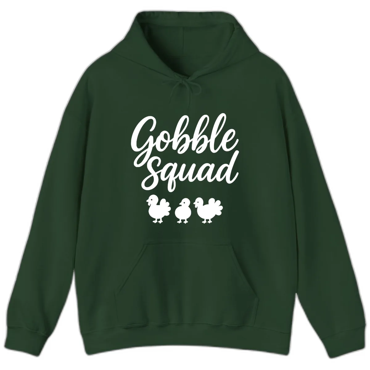 Gobble Squad Thanksgiving Design Hoodie in Forest Green