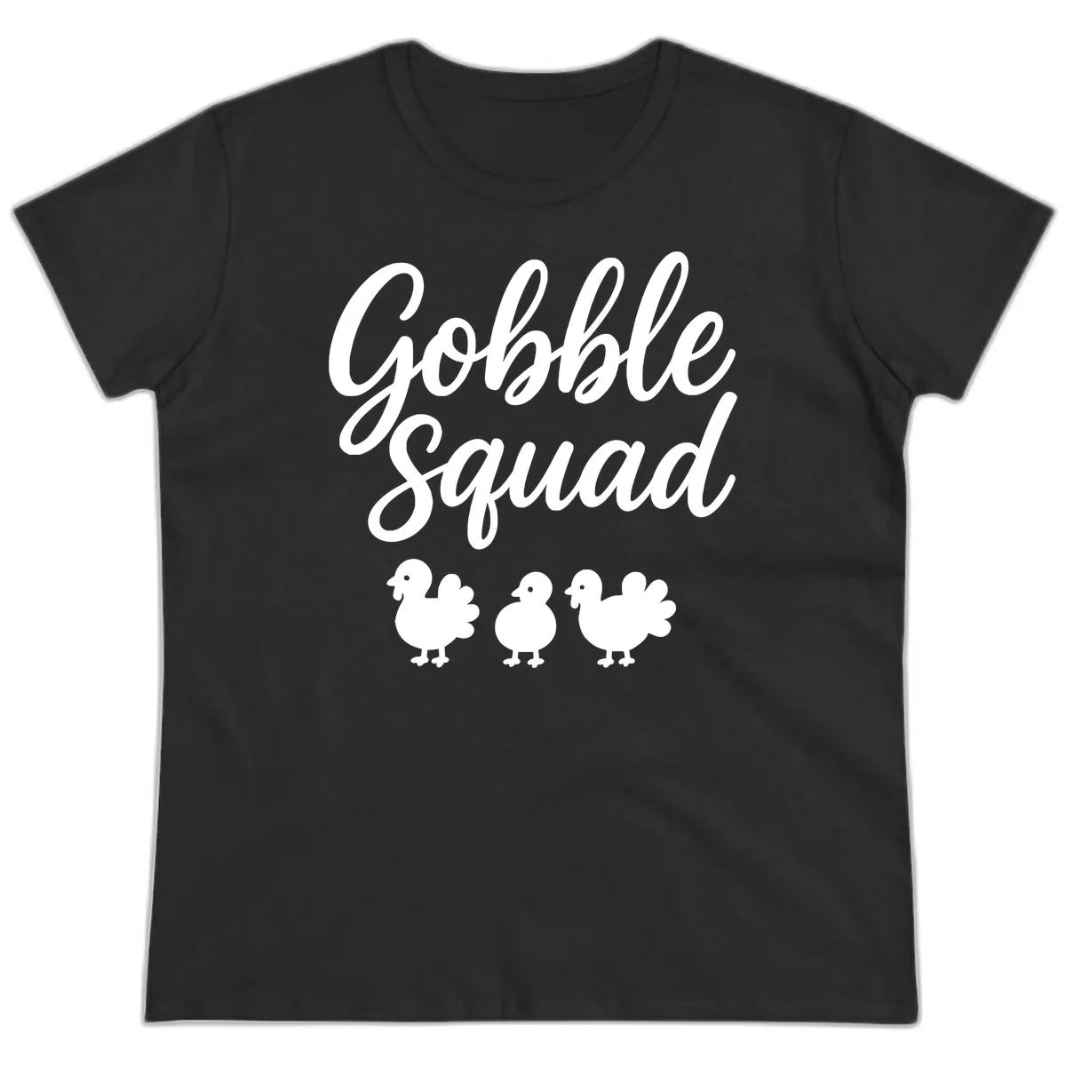 Gobble Squad Thanksgiving Design Ladies Tee in Black