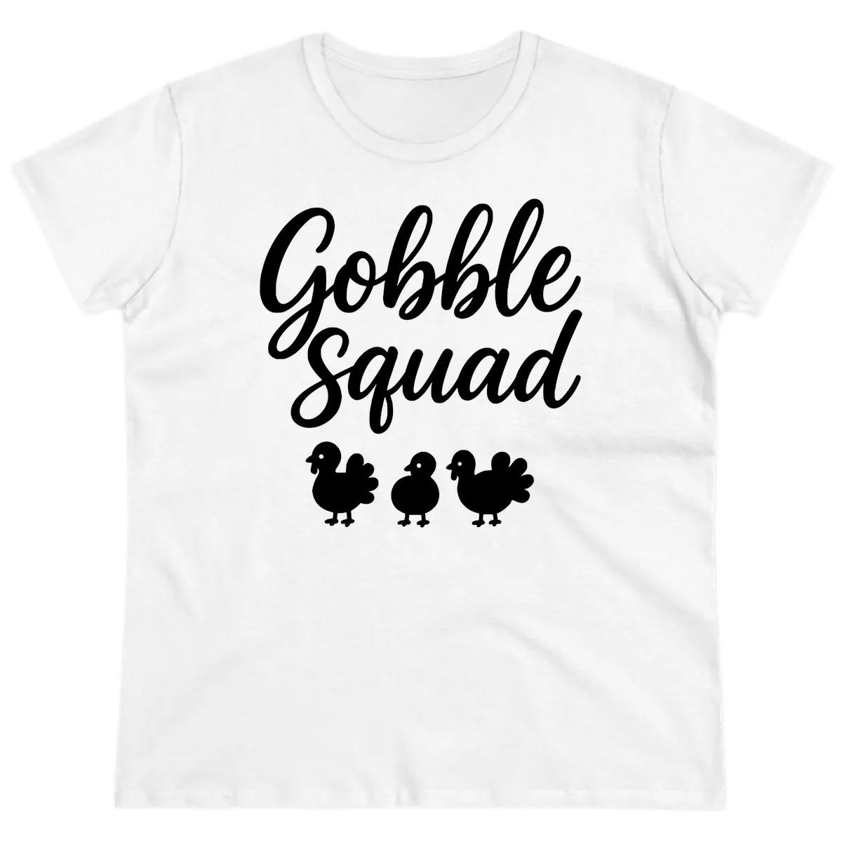 Gobble Squad Thanksgiving Design Ladies Tee in White