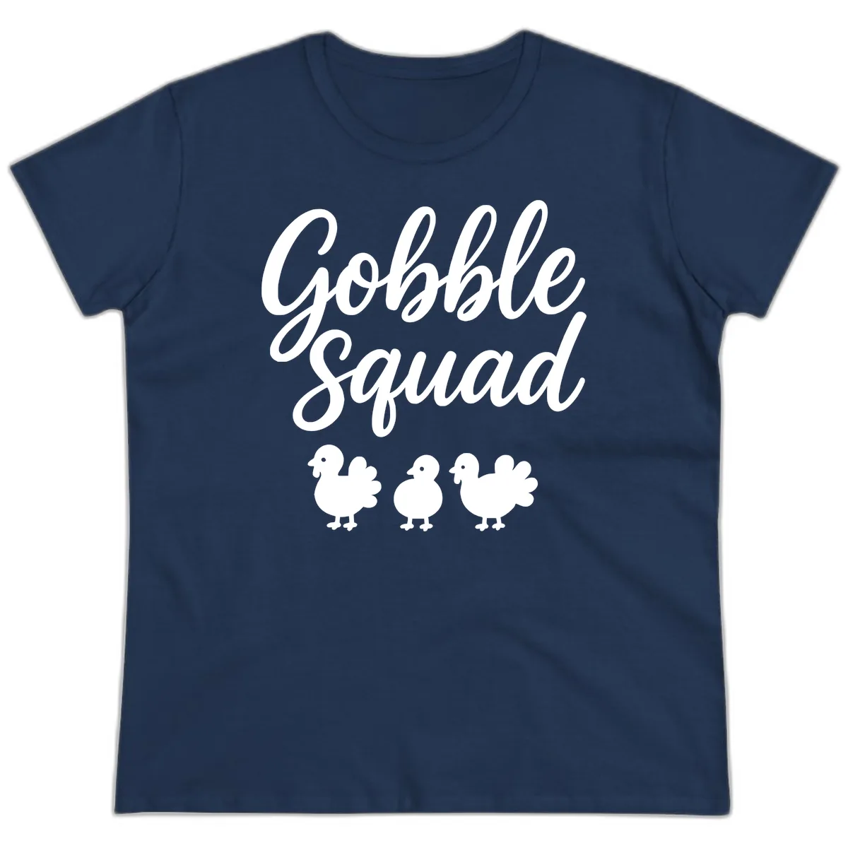 Gobble Squad Thanksgiving Design Ladies Tee in Navy