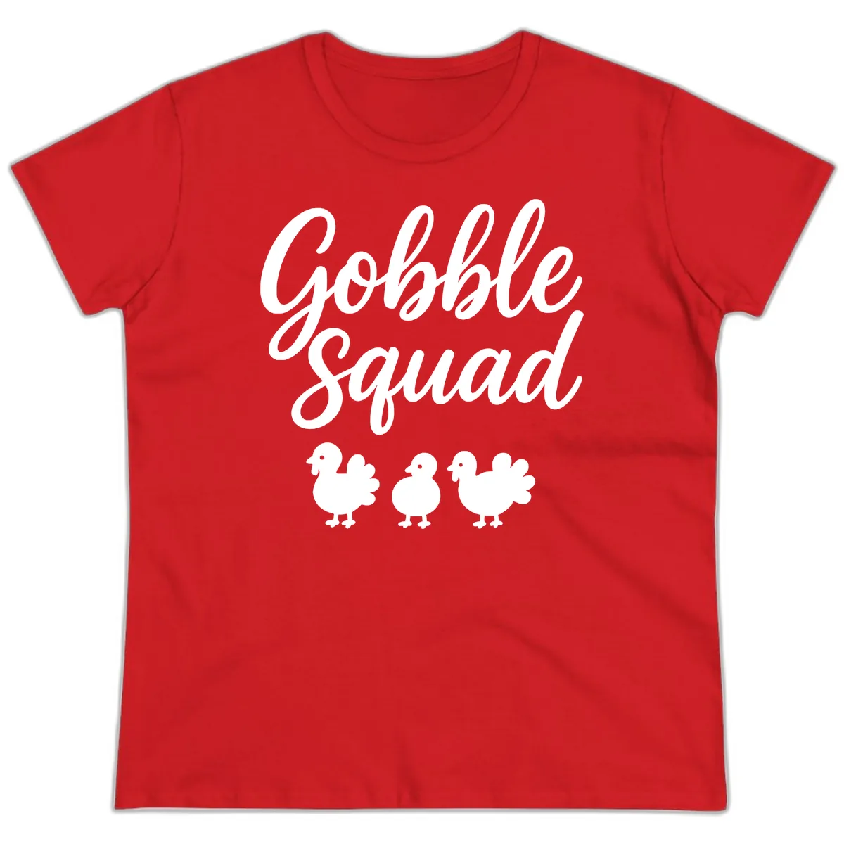Gobble Squad Thanksgiving Design Ladies Tee in Red