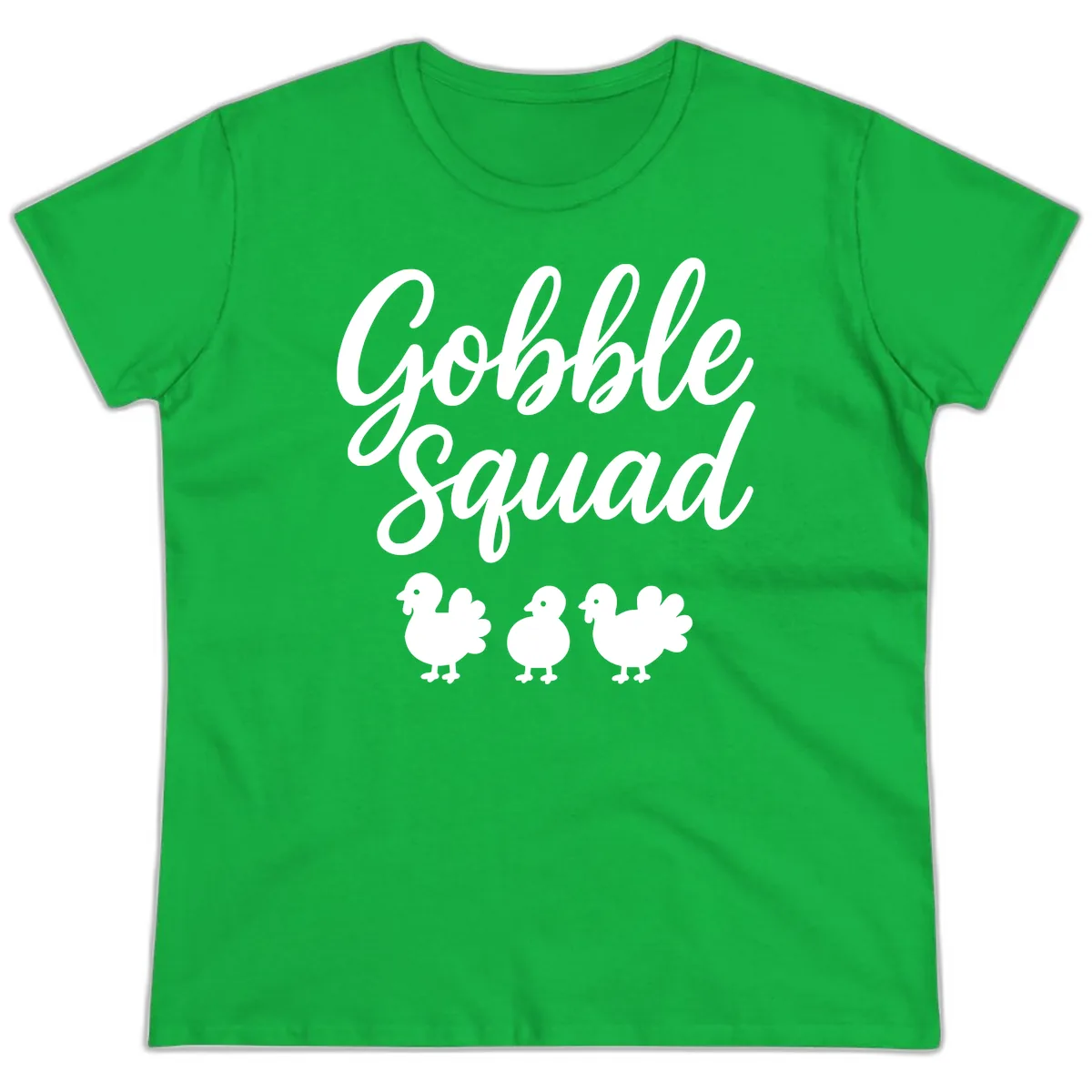 Gobble Squad Thanksgiving Design Ladies Tee in Irish Green