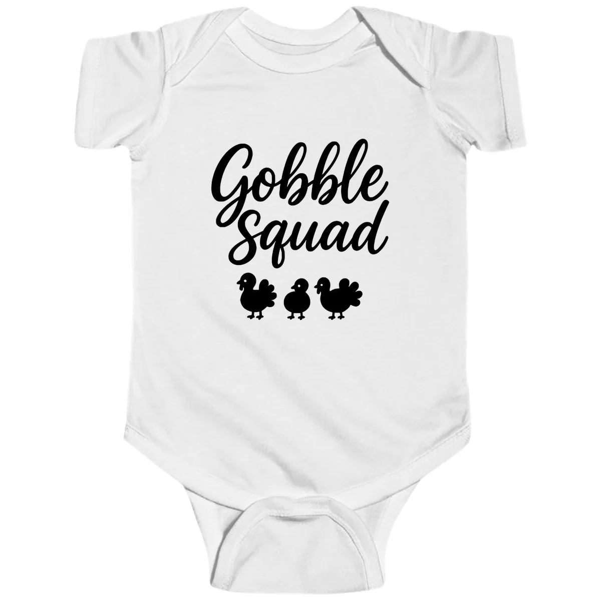 Gobble Squad Thanksgiving Design Baby Onesie in White