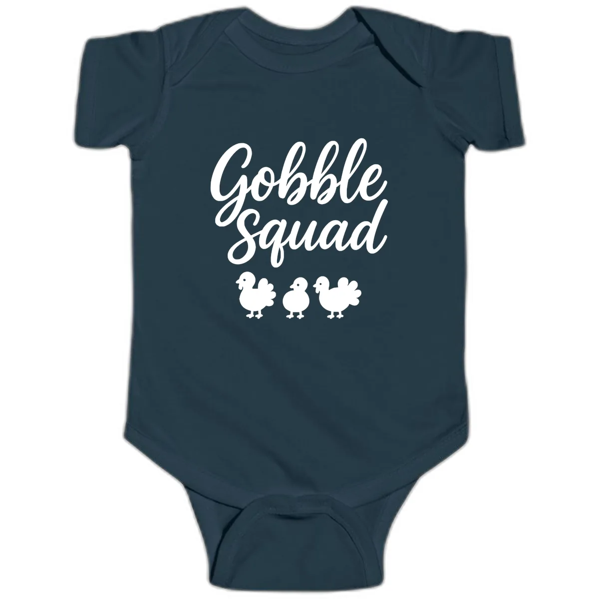 Gobble Squad Thanksgiving Design Baby Onesie in Navy