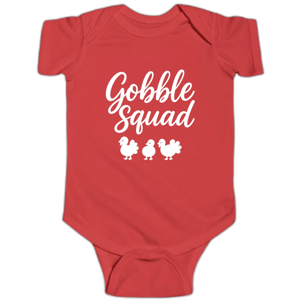 Gobble Squad Thanksgiving Design Baby Onesie in Red