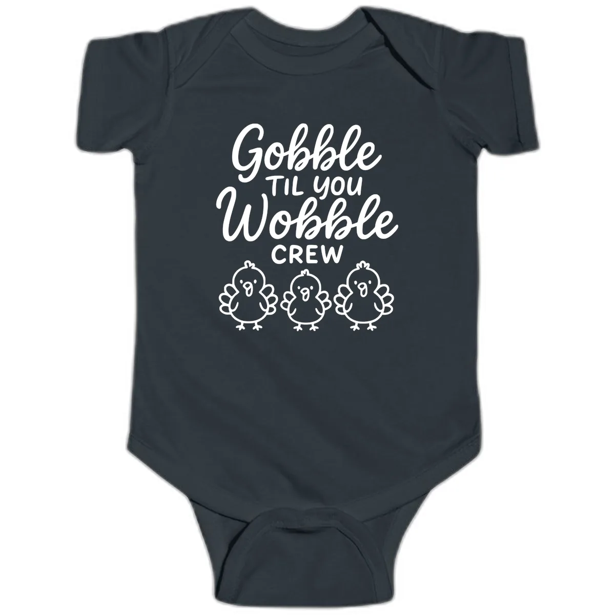 Gobble Til You Wobble Crew Thanksgiving Baby Onesie in Black