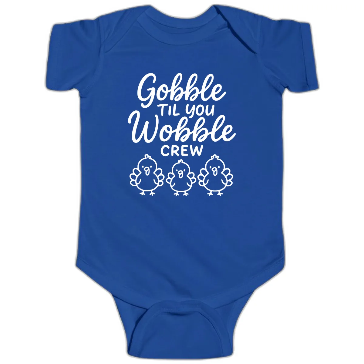 Gobble Til You Wobble Crew Thanksgiving Baby Onesie in Royal