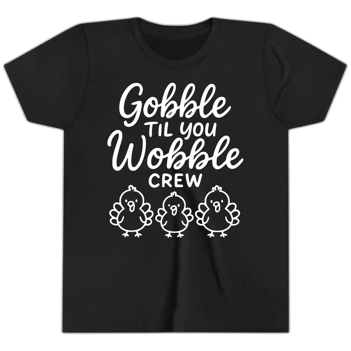 Gobble Til You Wobble Crew Thanksgiving Youth T-Shirt in Black
