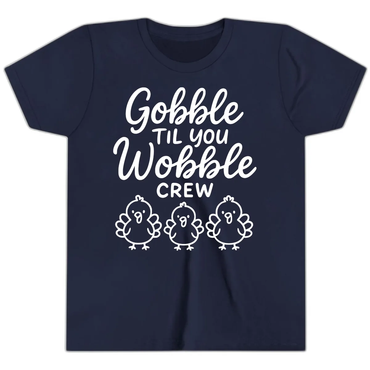 Gobble Til You Wobble Crew Thanksgiving Youth T-Shirt in Navy