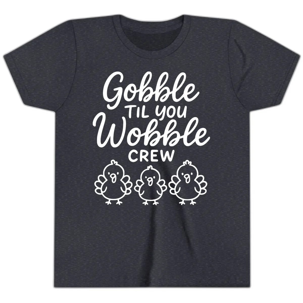 Gobble Til You Wobble Crew Thanksgiving Youth T-Shirt in Heather Navy