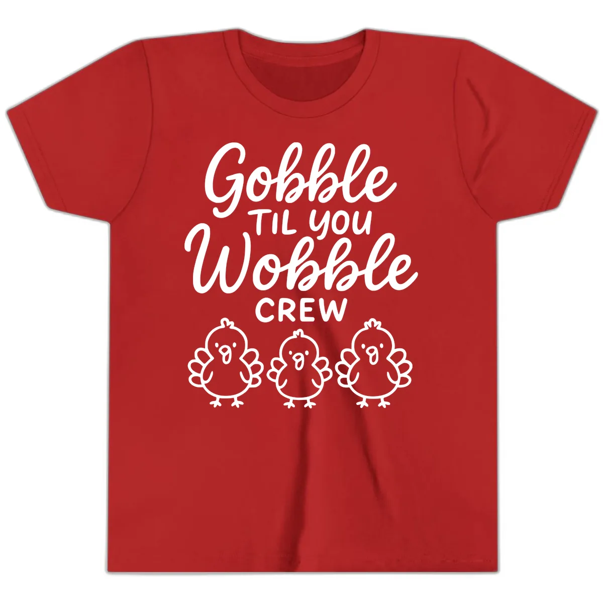 Gobble Til You Wobble Crew Thanksgiving Youth T-Shirt in Red