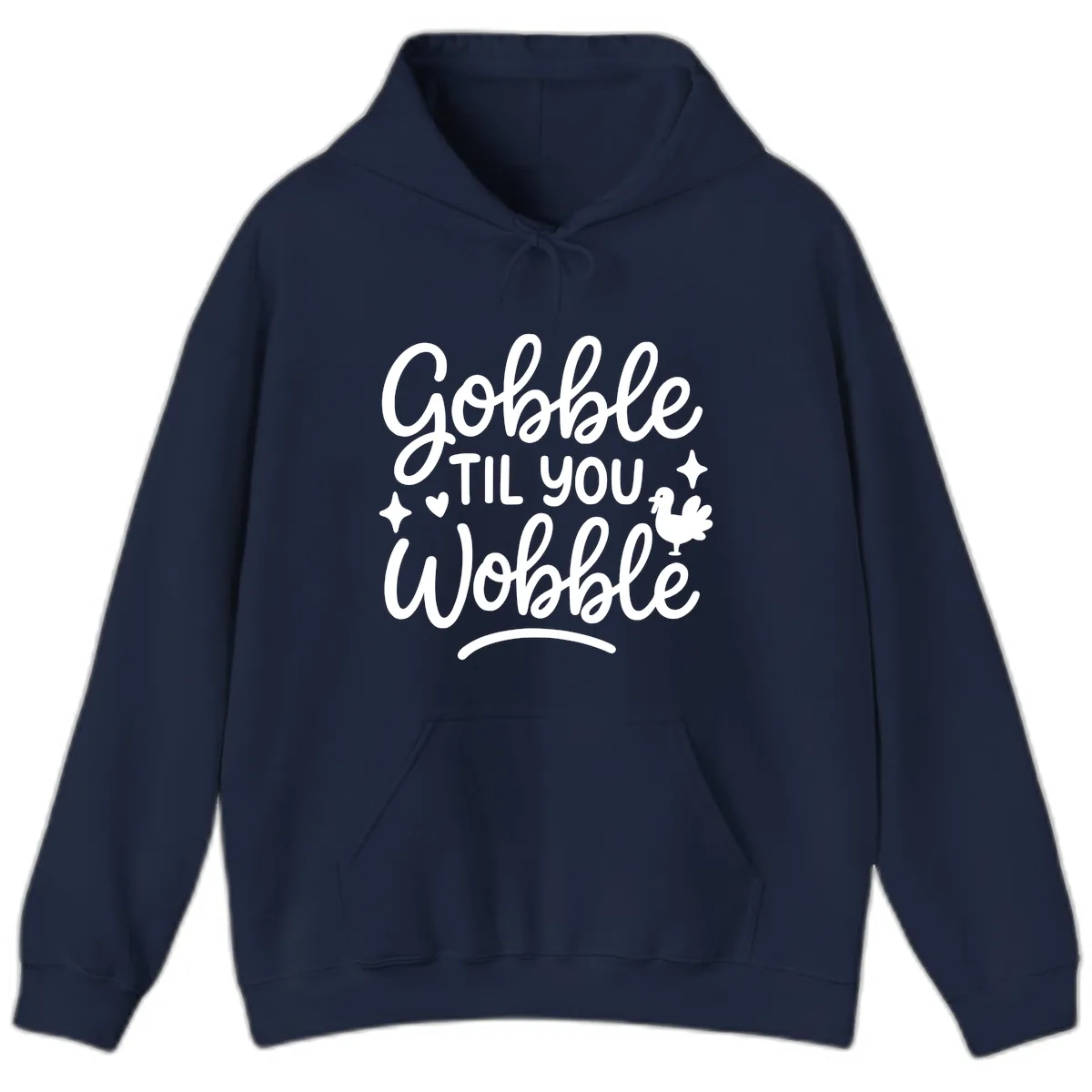 Gobble Til You Wobble Thanksgiving Design Hoodie in Navy