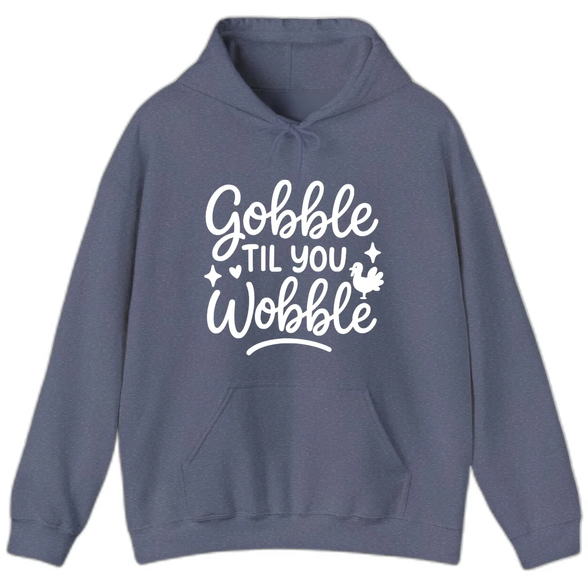 Gobble Til You Wobble Thanksgiving Design Hoodie in Heather Navy