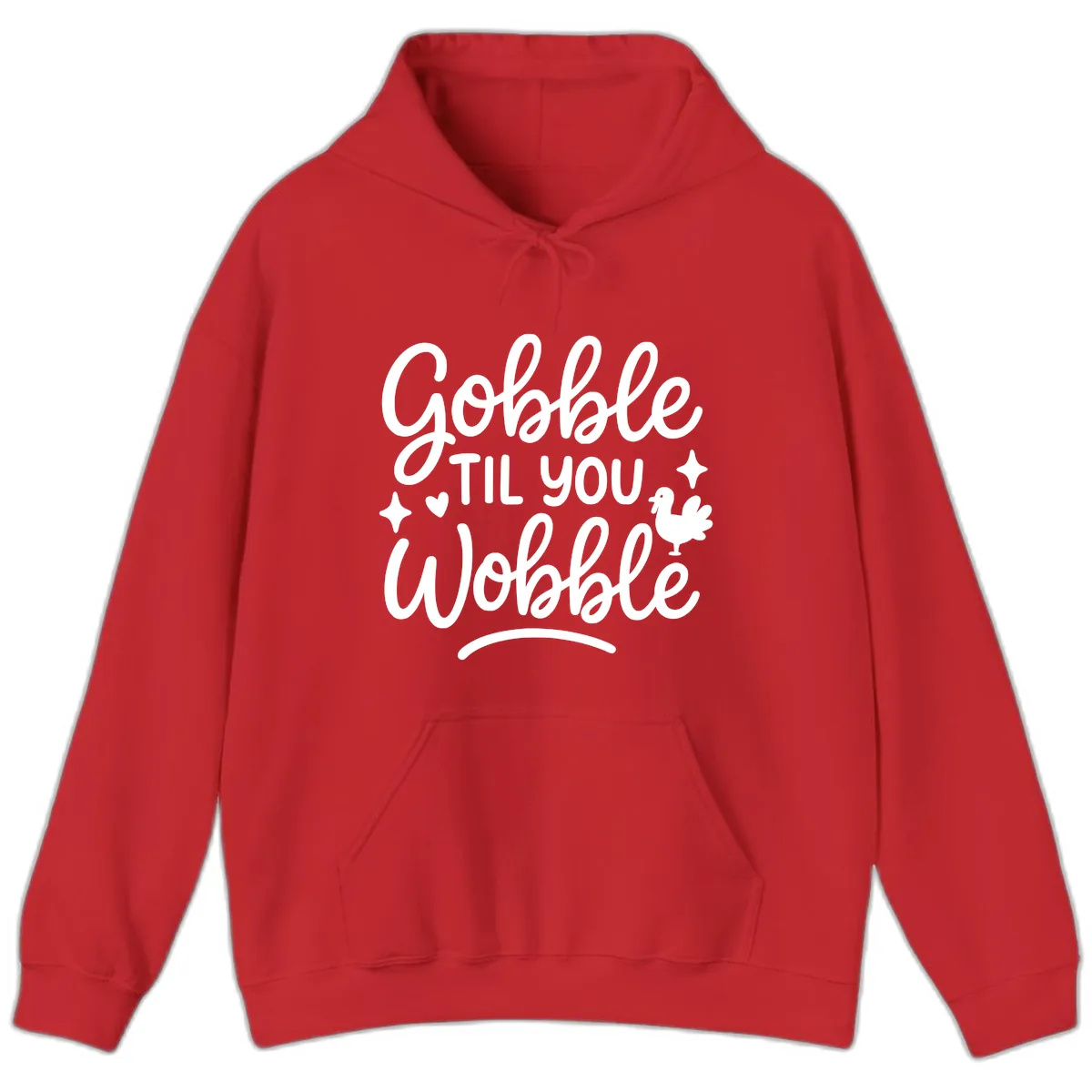 Gobble Til You Wobble Thanksgiving Design Hoodie in Red