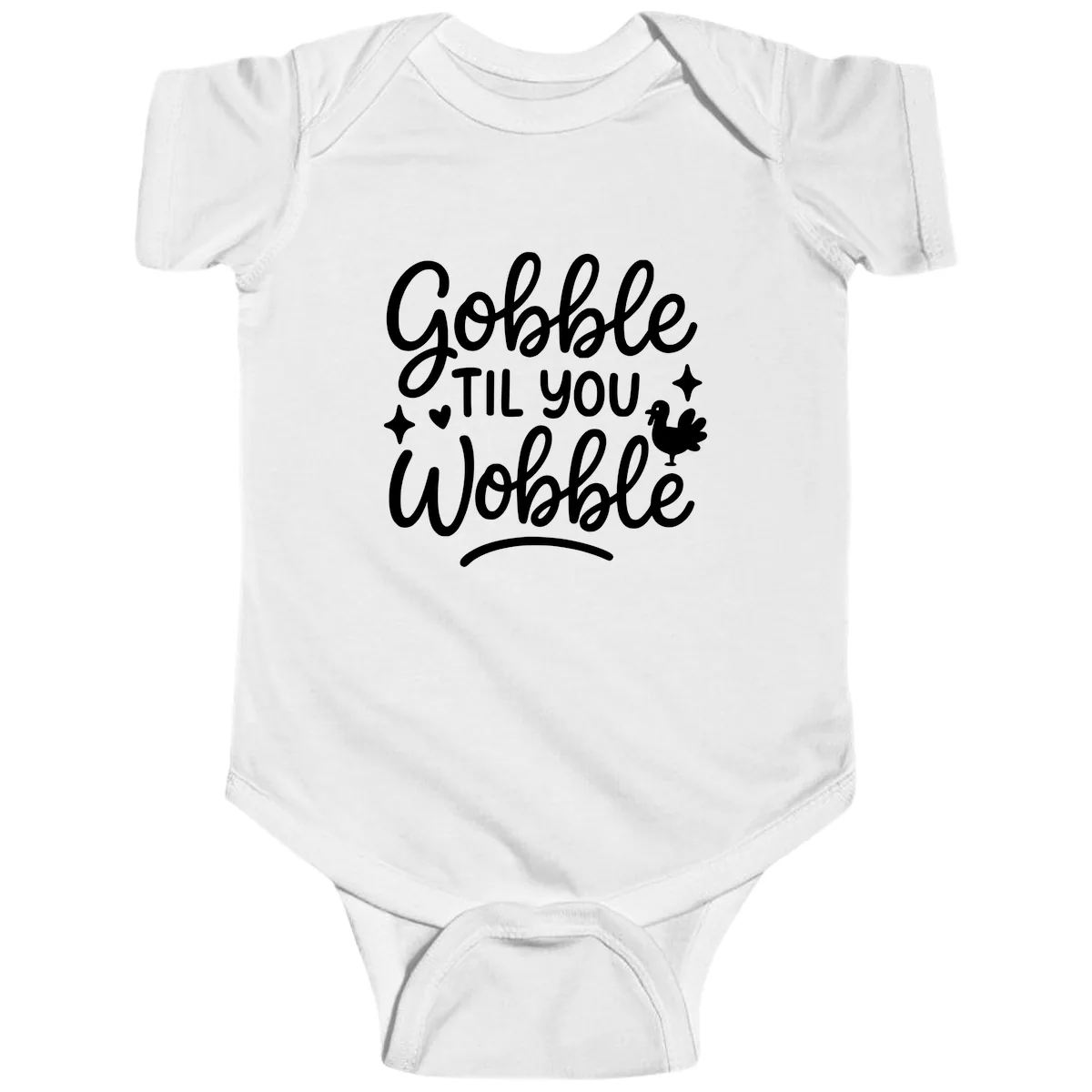 Gobble Til You Wobble Thanksgiving Design Baby Onesie in White