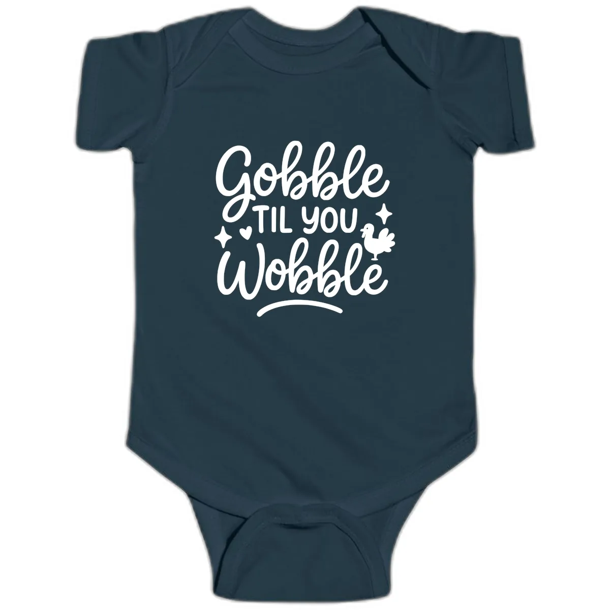Gobble Til You Wobble Thanksgiving Design Baby Onesie in Navy