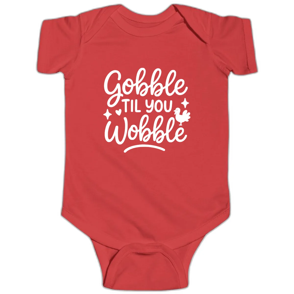 Gobble Til You Wobble Thanksgiving Design Baby Onesie in Red
