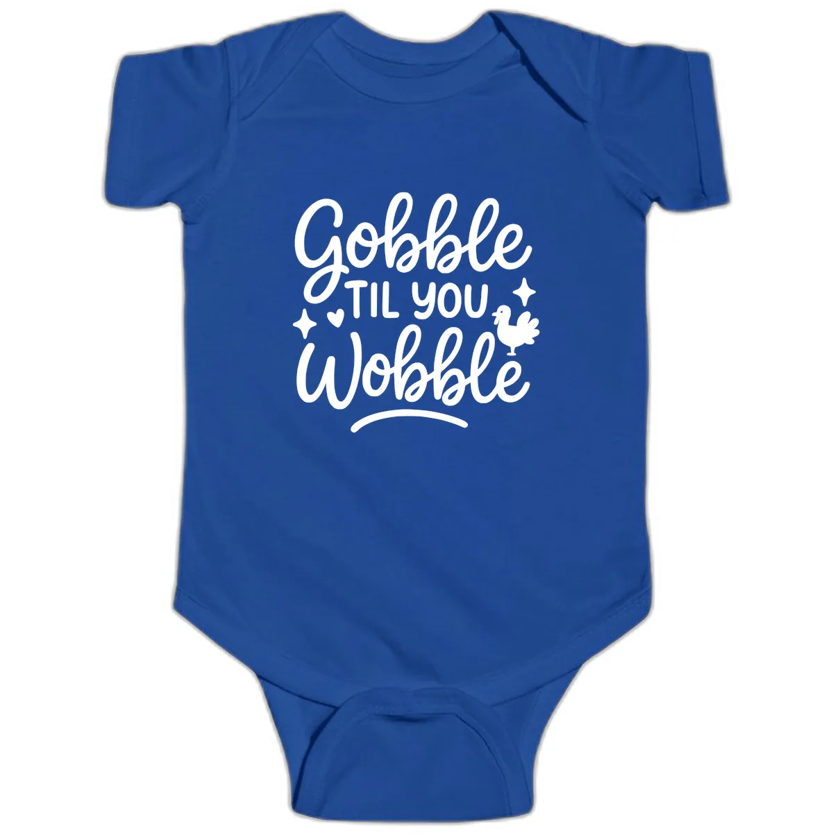 Gobble Til You Wobble Thanksgiving Design Baby Onesie in Royal