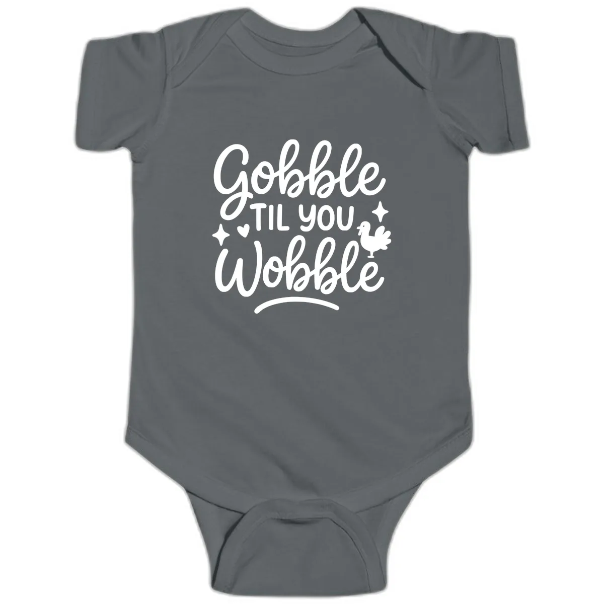 Gobble Til You Wobble Thanksgiving Design Baby Onesie in Charcoal