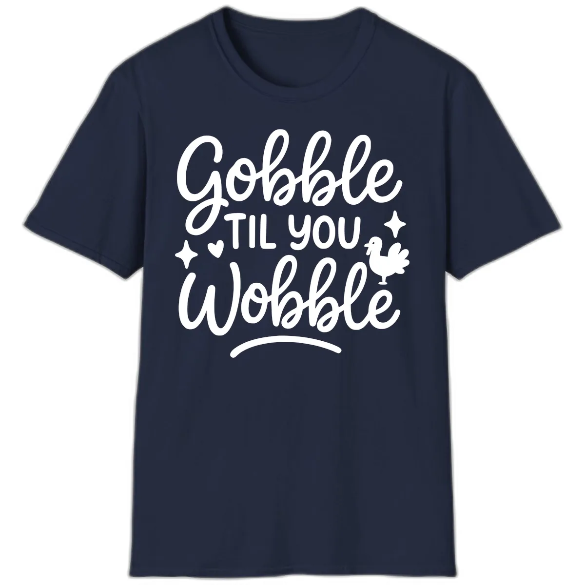 Gobble Til You Wobble Thanksgiving Design T-Shirt in Navy