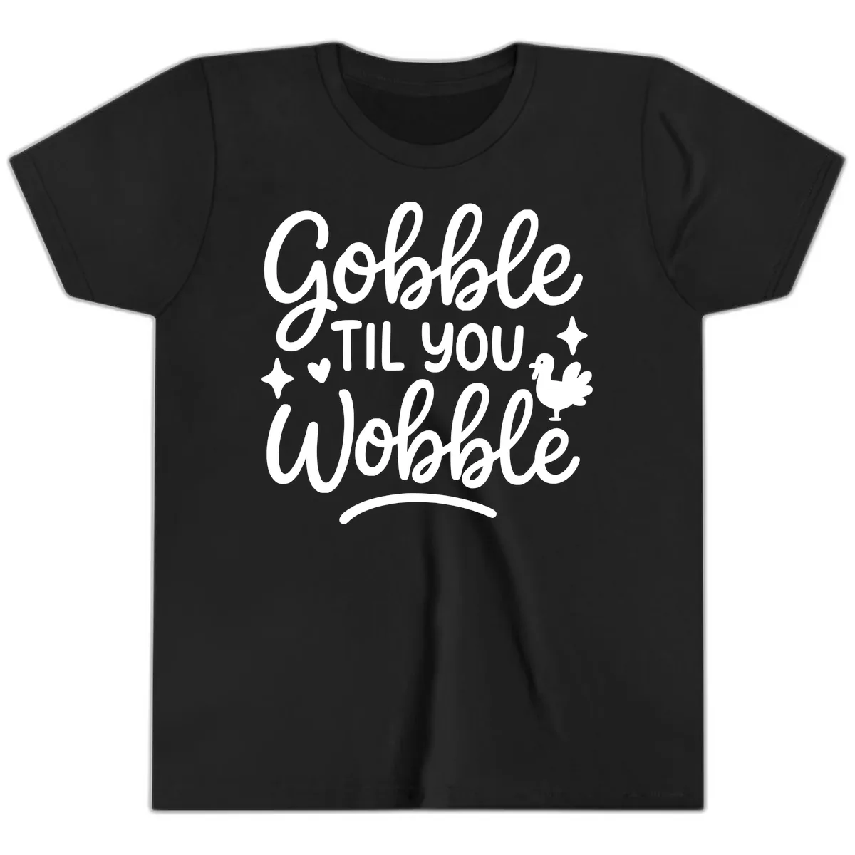 Gobble Til You Wobble Thanksgiving Design Youth T-Shirt in Black