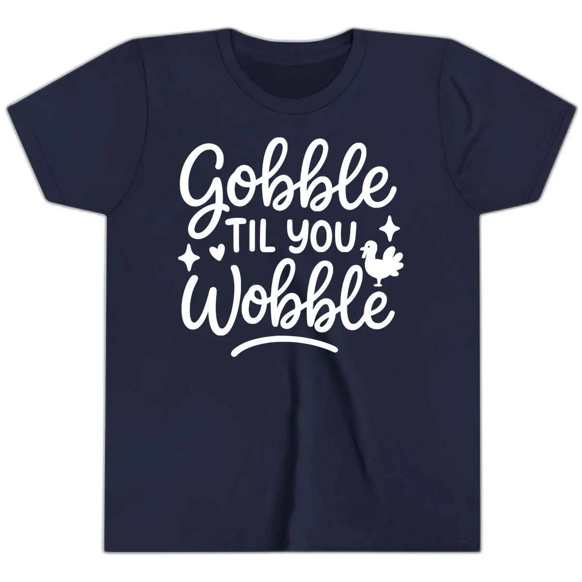 Gobble Til You Wobble Thanksgiving Design Youth T-Shirt in Navy